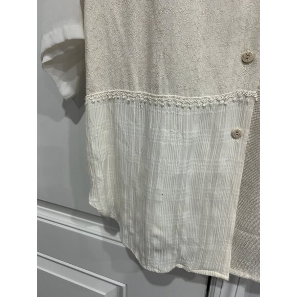 Vintage Fitting Image Patchwork Button Front Blouse Lace Sheer Details Neutral - Picture 5 of 10